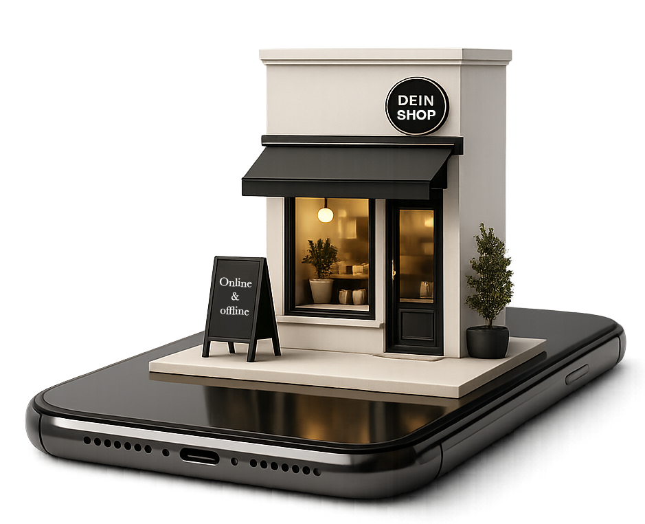 a small store sitting on a mobile phone